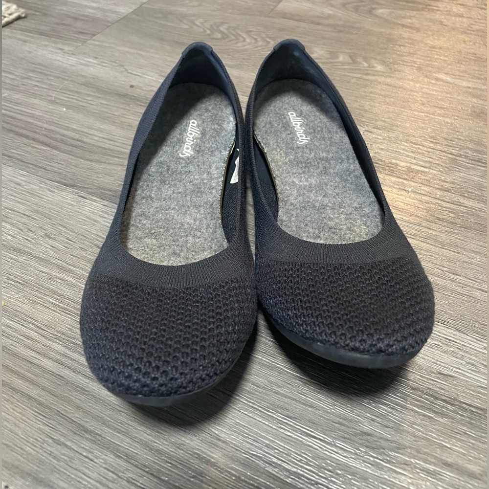 Allbirds Tree Breezers Ballet Flats Black Gray Slip On Comfort Shoes EUC